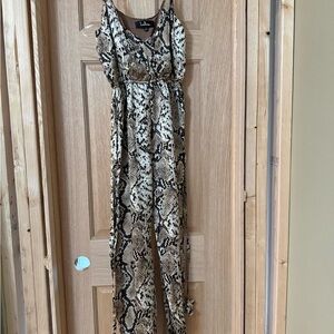 Lulu's Brown and Black Snakeskin Patterned Jumpsuit